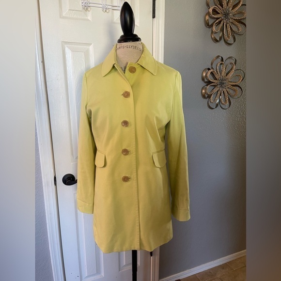 Ann Taylor Light Green With Pink Interior Trench Coat Size Medium